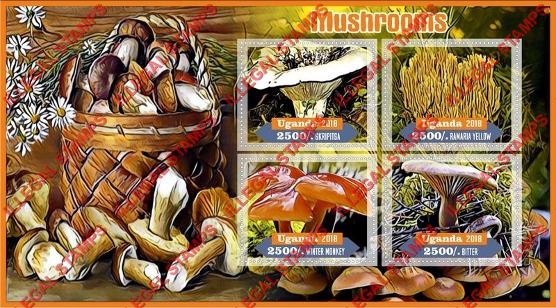 Uganda 2018 Mushrooms (different) Illegal Stamp Souvenir Sheet of 4