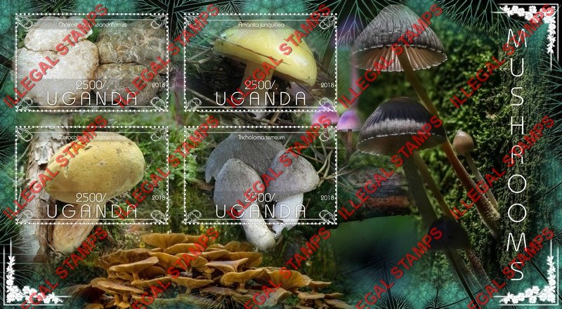 Uganda 2018 Mushrooms Illegal Stamp Souvenir Sheet of 4