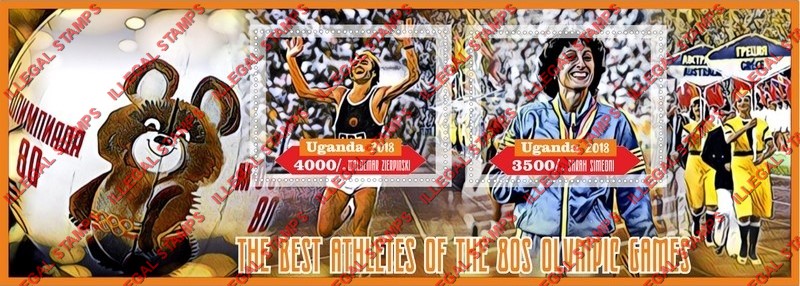 Uganda 2018 Olympic Games 1980 Best Athletes Illegal Stamp Souvenir Sheet of 2