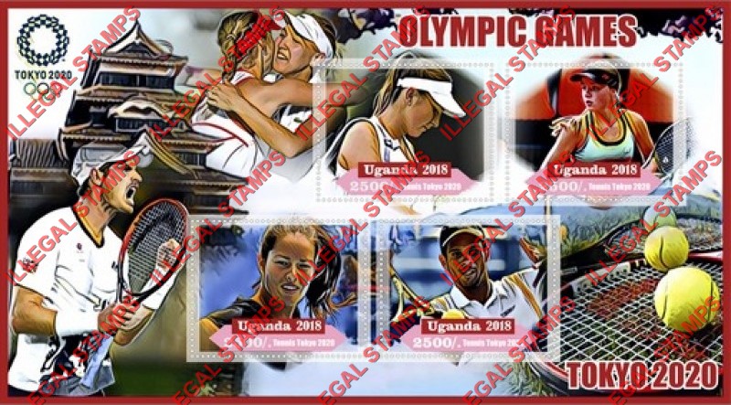 Uganda 2018 Olympic Games in Tokyo 2020 Tennis Illegal Stamp Souvenir Sheet of 4