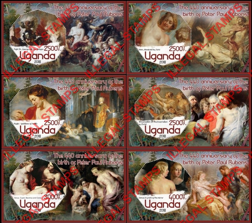 Uganda 2018 Paintings by Peter Paul Rubens Illegal Stamp Souvenir Sheets of 1