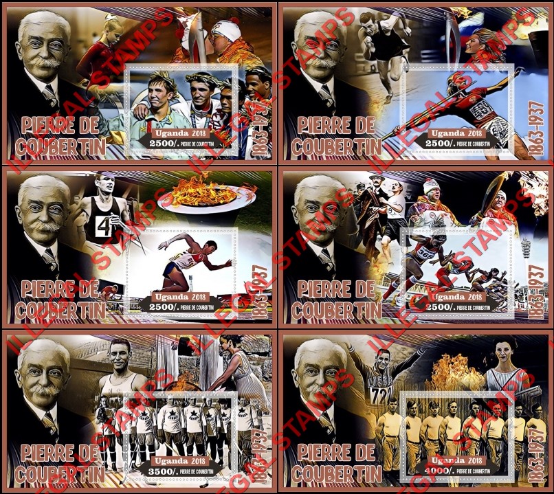 Uganda 2018 Pierre de Coubertin Illegal Stamp Souvenir Sheets of 1