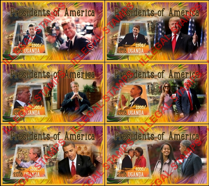 Uganda 2018 Presidents of America Illegal Stamp Souvenir Sheets of 1
