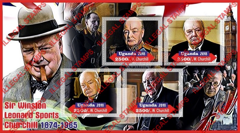 Uganda 2018 Winston Churchill Illegal Stamp Souvenir Sheet of 4