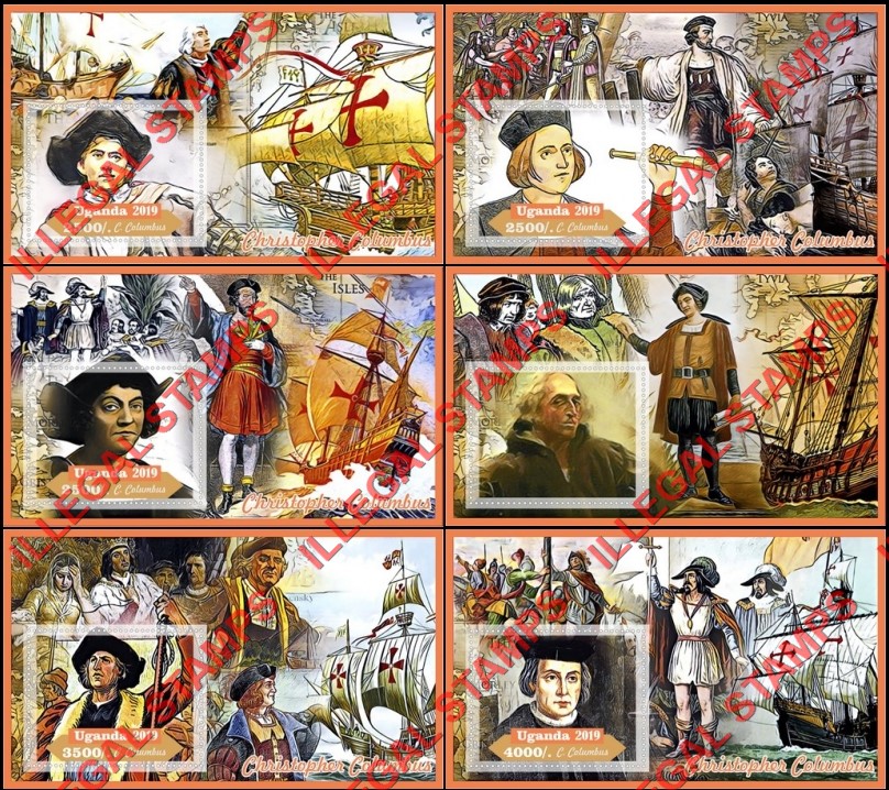 Uganda 2019 Christopher Columbus Illegal Stamp Souvenir Sheets of 1