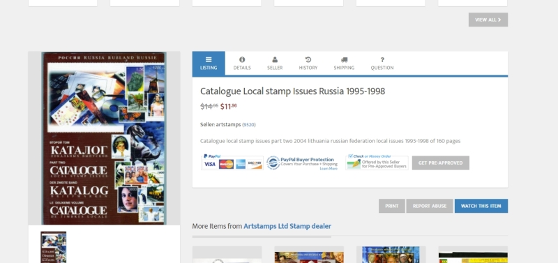 Snapshot of artstamps Sale of Bogus Catalog of Fake Russian Local Stamp Issues