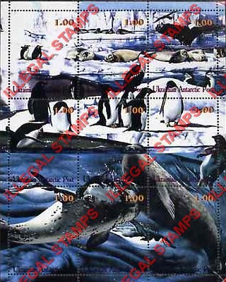 Ukrainian Antarctic Post 2000 Penguins and Seals Counterfeit Illegal Stamp Souvenir Sheet of 9 (Sheet 1)