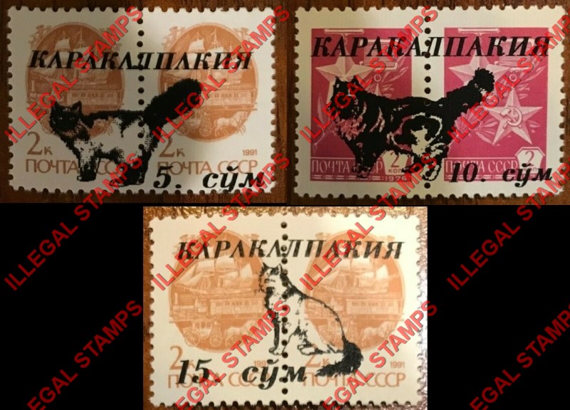 KARAKALPAKIA 1992 Cats Overprints on Russia Definitives Counterfeit Illegal Stamps