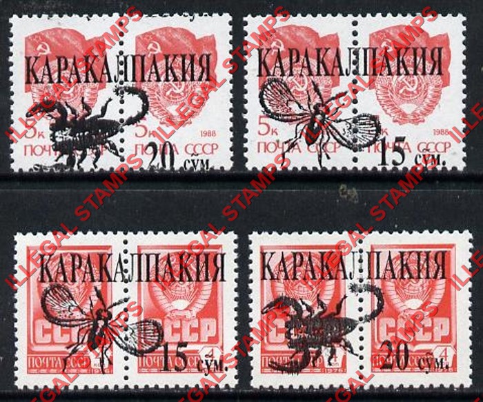 KARAKALPAKIA 1992 Insects Scorpions Overprints on Russia Definitives Counterfeit Illegal Stamps