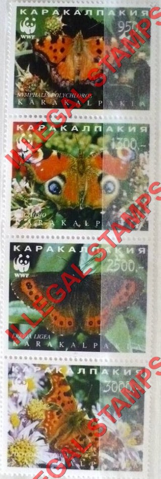 KARAKALPAKIA 1996 Butterflies and WWF Logo Counterfeit Illegal Stamp Set of 4
