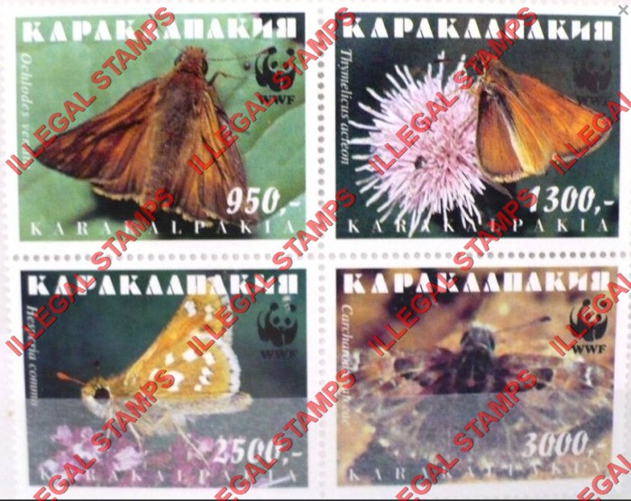 KARAKALPAKIA 1996 Moths and WWF Logo Counterfeit Illegal Stamp Set of 4