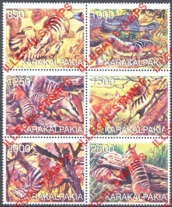KARAKALPAKIA 1998 Animals Counterfeit Illegal Stamp Set of 6