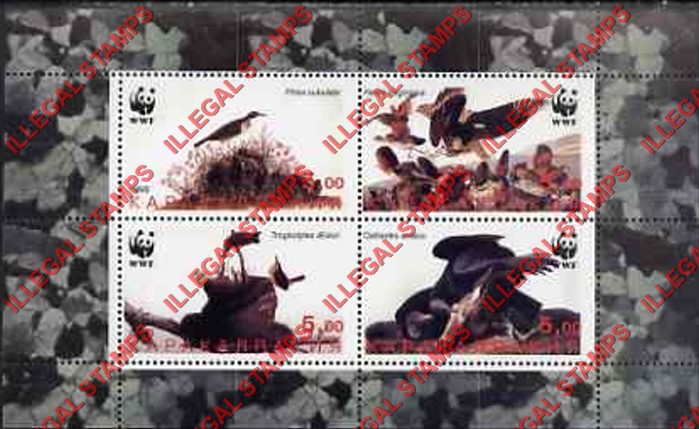 KARAKALPAKIA 1998 Birds with WWF Logo Counterfeit Illegal Stamp Souvenir Sheet of 4