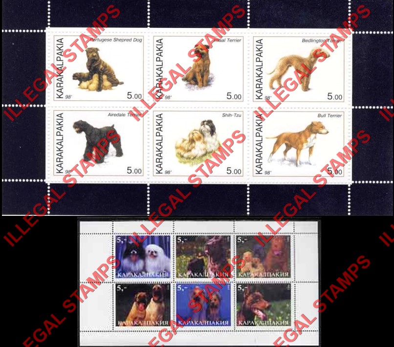 KARAKALPAKIA 1998 Dogs Counterfeit Illegal Stamp Souvenir Sheets of 6