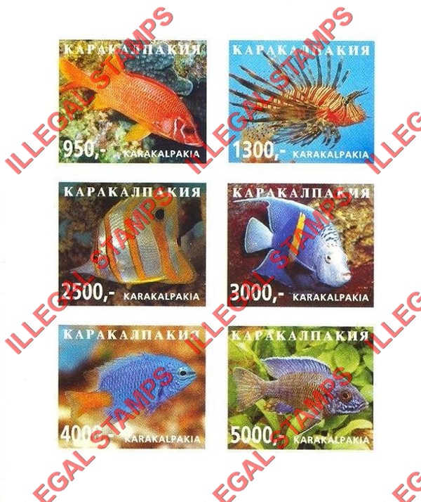 KARAKALPAKIA 1998 Fish Counterfeit Illegal Stamp Souvenir Sheet of 6