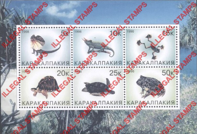 KARAKALPAKIA 1998 Frogs and Turtles Counterfeit Illegal Stamp Souvenir Sheet of 6