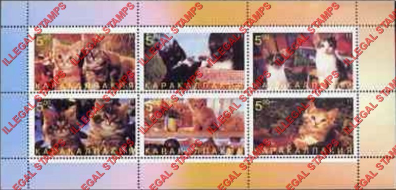 KARAKALPAKIA 1998 Kittens Cats Counterfeit Illegal Stamp Souvenir Sheet of 6