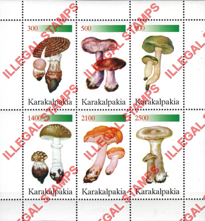 KARAKALPAKIA 1998 Mushrooms Counterfeit Illegal Stamp Souvenir Sheet of 6