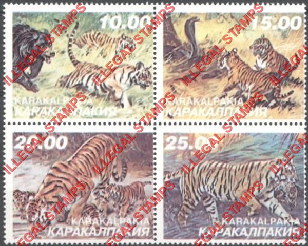 KARAKALPAKIA 1998 Tigers Counterfeit Illegal Stamp Set of 4