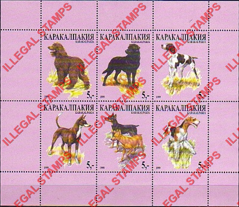 KARAKALPAKIA 1999 Dogs Counterfeit Illegal Stamp Souvenir Sheet of 6 (Sheet 1)