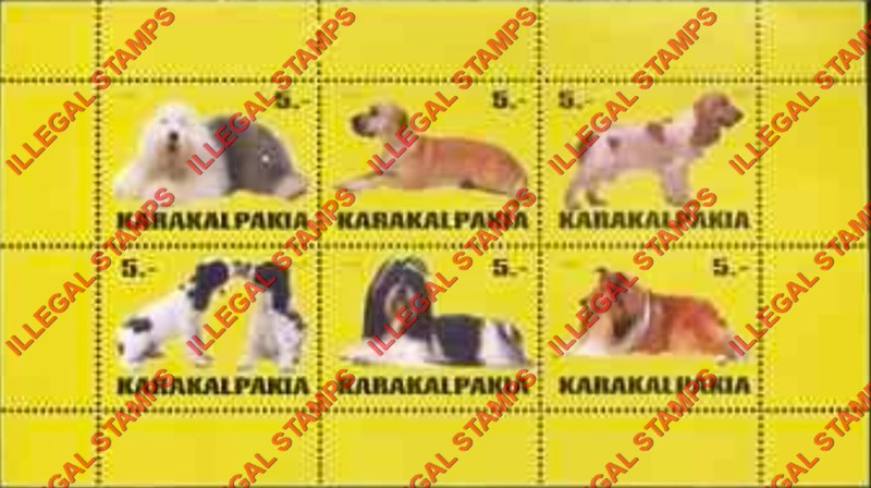 KARAKALPAKIA 1999 Dogs Counterfeit Illegal Stamp Souvenir Sheet of 6 (Sheet 2)