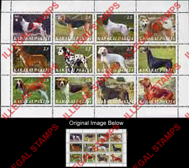 KARAKALPAKIA 2000 Dogs Counterfeit Illegal Stamp Souvenir Sheet of 12