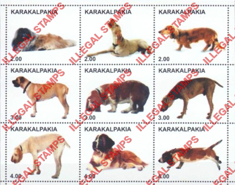 KARAKALPAKIA 2000 Dogs Counterfeit Illegal Stamp Souvenir Sheet of 9