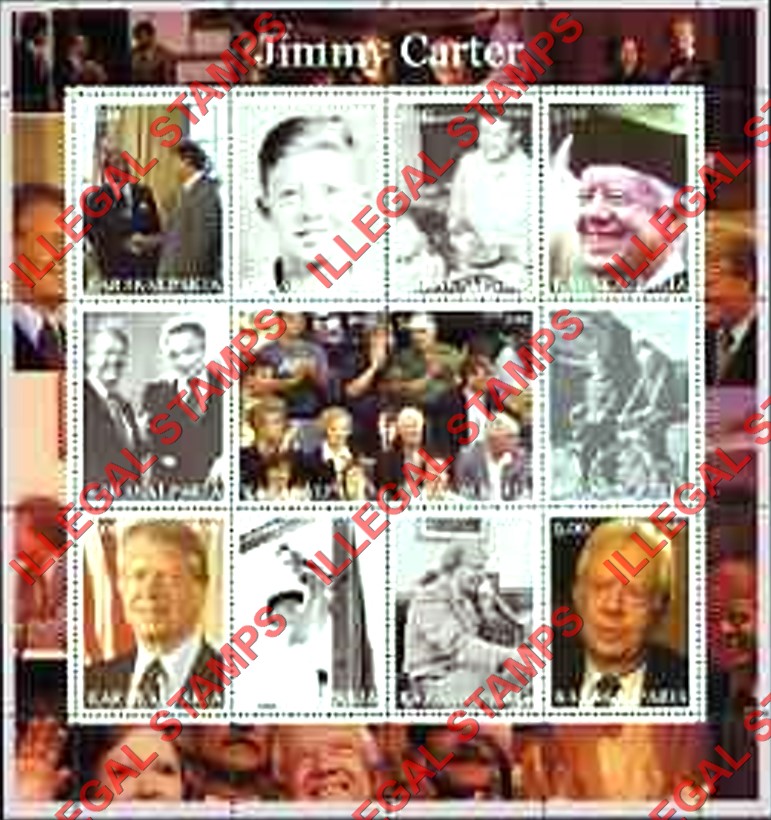 KARAKALPAKIA 2002 Jimmy Carter Counterfeit Illegal Stamp Souvenir Sheet of 12