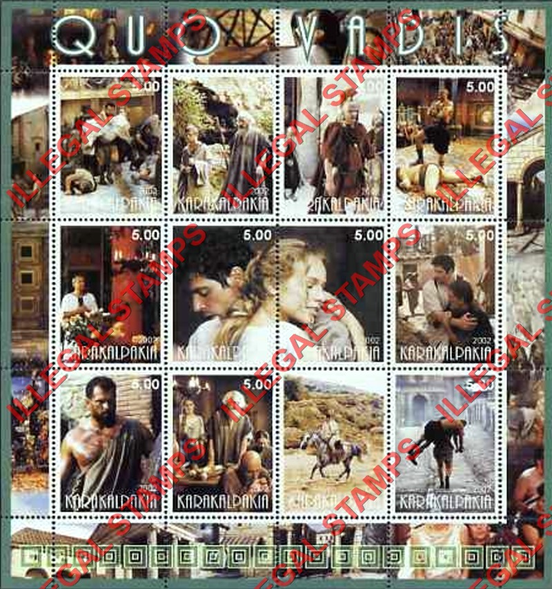 KARAKALPAKIA 2002 Quo Vadis Movie Counterfeit Illegal Stamp Souvenir Sheet of 12 (Sheet 1)