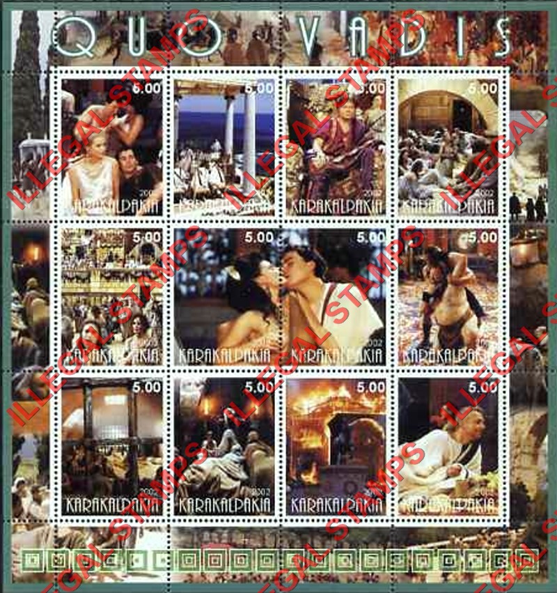 KARAKALPAKIA 2002 Quo Vadis Movie Counterfeit Illegal Stamp Souvenir Sheet of 12 (Sheet 2)