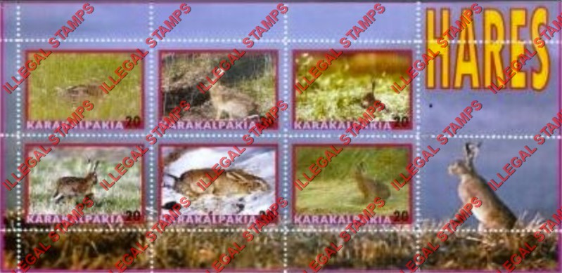KARAKALPAKIA 2006 Hares Rabbits Counterfeit Illegal Stamp Souvenir Sheet of 6