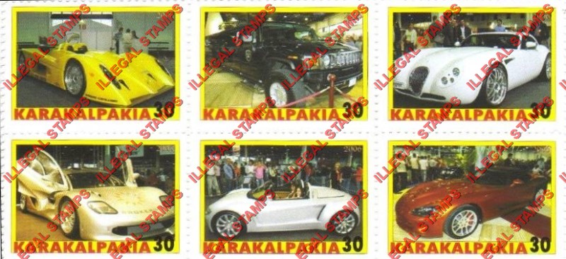 KARAKALPAKIA 2006 Sports Cars Counterfeit Illegal Stamp Block of 6
