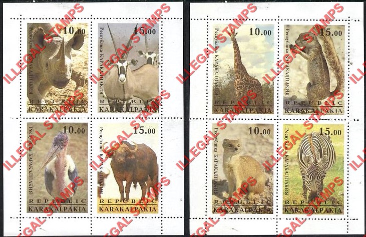KARAKALPAKIA REPUBLIC 1996 Animals Counterfeit Illegal Stamp Souvenir Sheets of 4