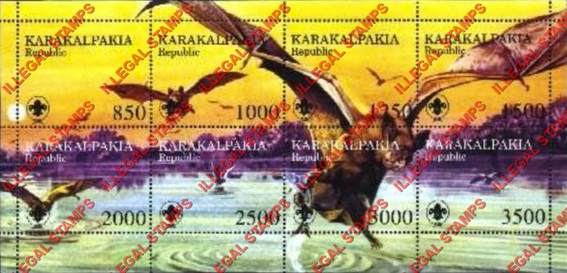 KARAKALPAKIA REPUBLIC 1997 Bats with Scouts Logo Counterfeit Illegal Stamp Souvenir Sheet of 8