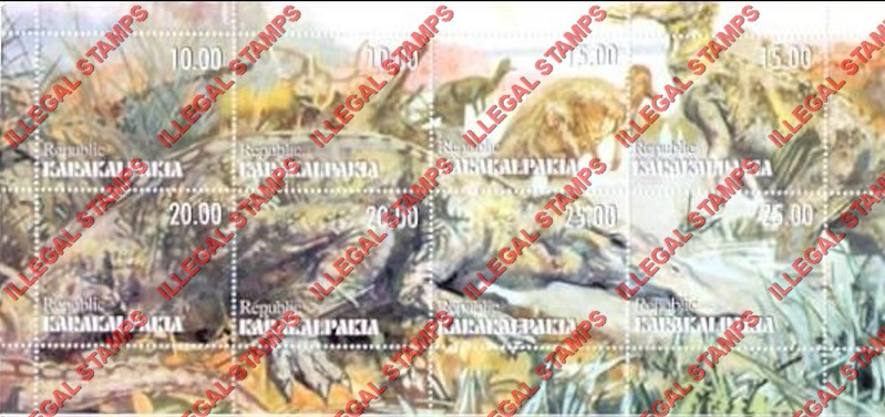 KARAKALPAKIA REPUBLIC 1998 Dinosaurs Counterfeit Illegal Stamp Souvenir Sheet of 8