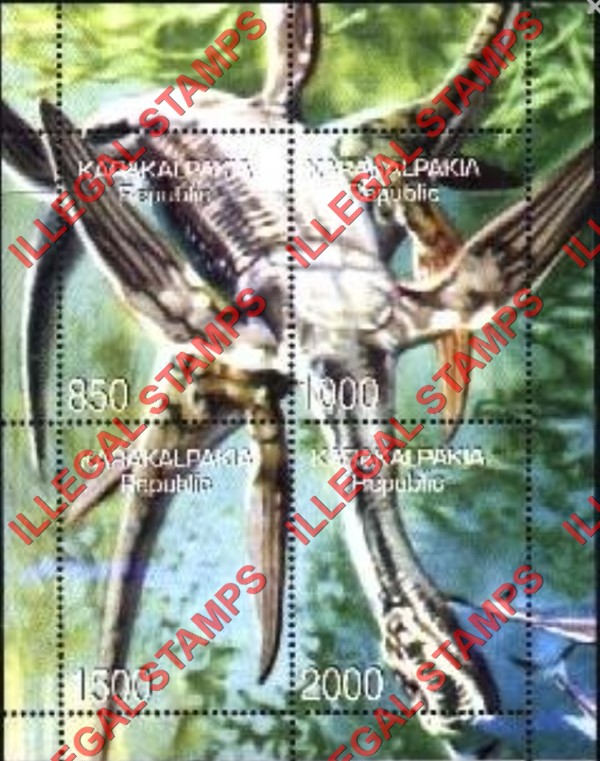 KARAKALPAKIA REPUBLIC 1999 Dinosaurs Counterfeit Illegal Stamp Souvenir Sheet of 4