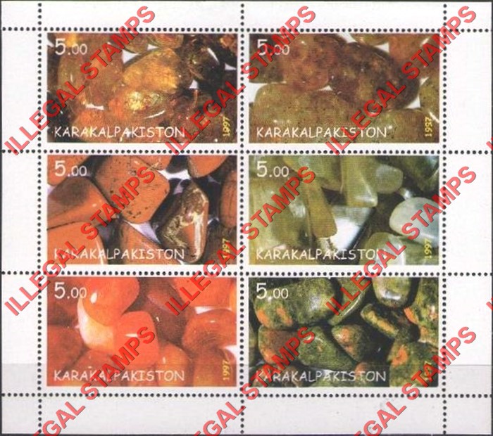 KARAKALPAKISTON 1997 Minerals Counterfeit Illegal Stamp Souvenir Sheet of 6