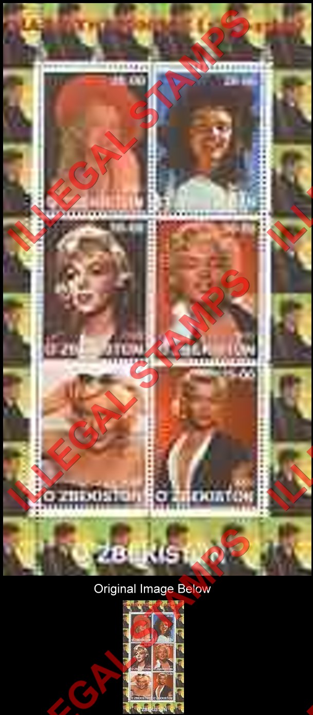 OZBEKISTON 2000 Marilyn Monroe Counterfeit Illegal Stamp Souvenir Sheet of 6
