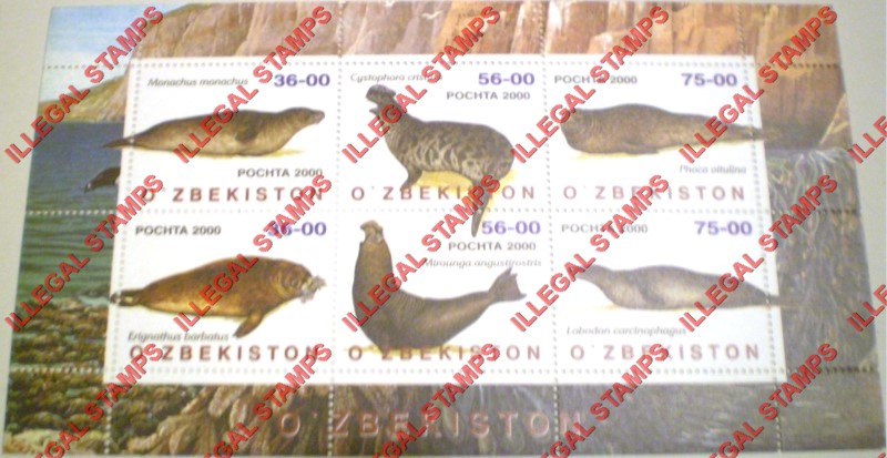 OZBEKISTON 2000 Seals and Sea Lions Counterfeit Illegal Stamp Souvenir Sheet of 6