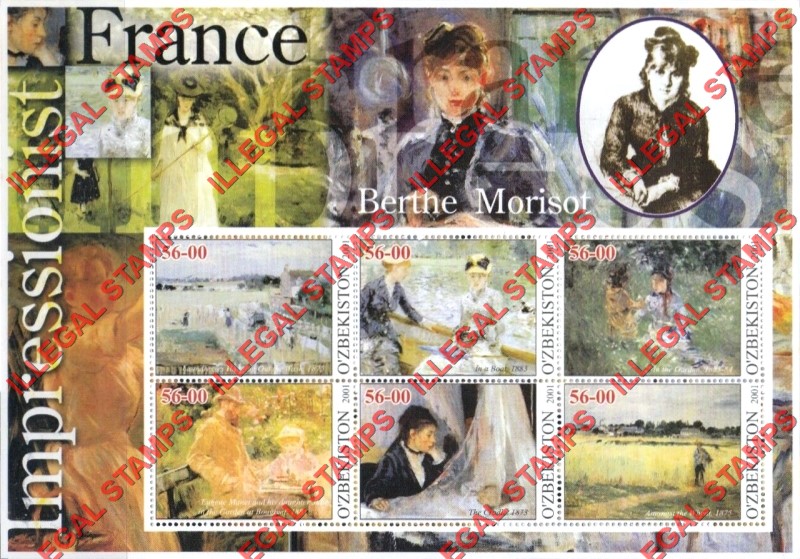 OZBEKISTON 2001 Paintings Impressionists From France Berthe Morisot Counterfeit Illegal Stamp Souvenir Sheet of 6