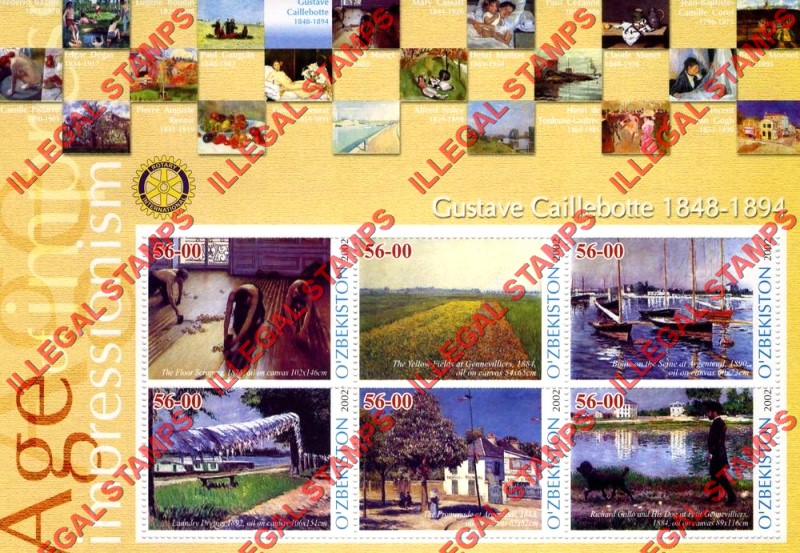 OZBEKISTON 2002 Paintings Impressionists Gustave Caillebotte Counterfeit Illegal Stamp Souvenir Sheet of 6