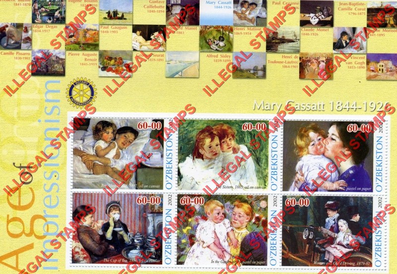 OZBEKISTON 2002 Paintings Impressionists Mary Cassatt Counterfeit Illegal Stamp Souvenir Sheet of 6