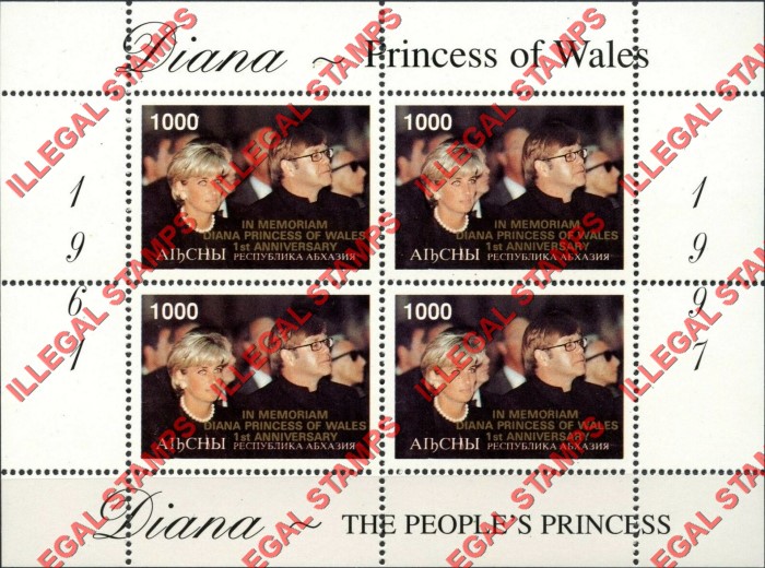 Abkhazia Princess Diana Memoriam Illegal Stamps