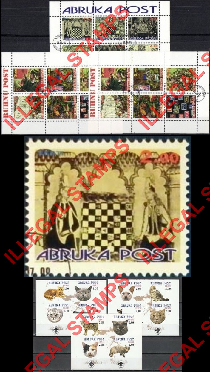 Abruka Post Chess and Cats Illegal Stamps