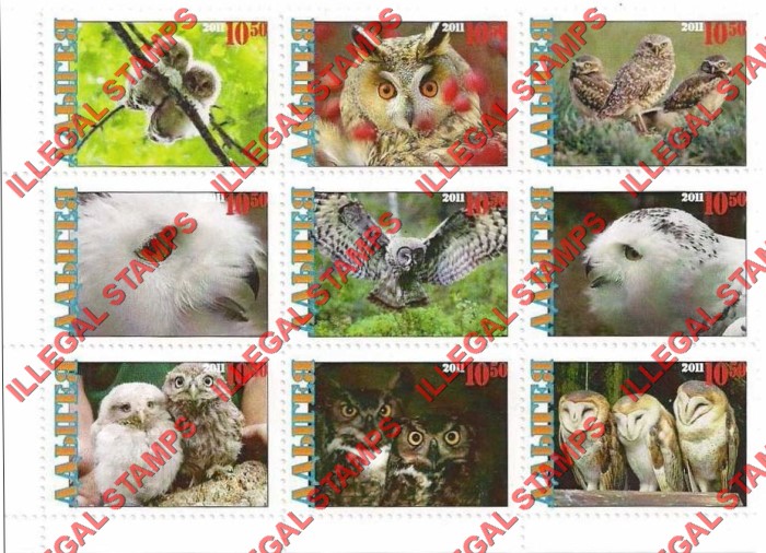 Republic of Adygea 2011 Owls Illegal Stamps
