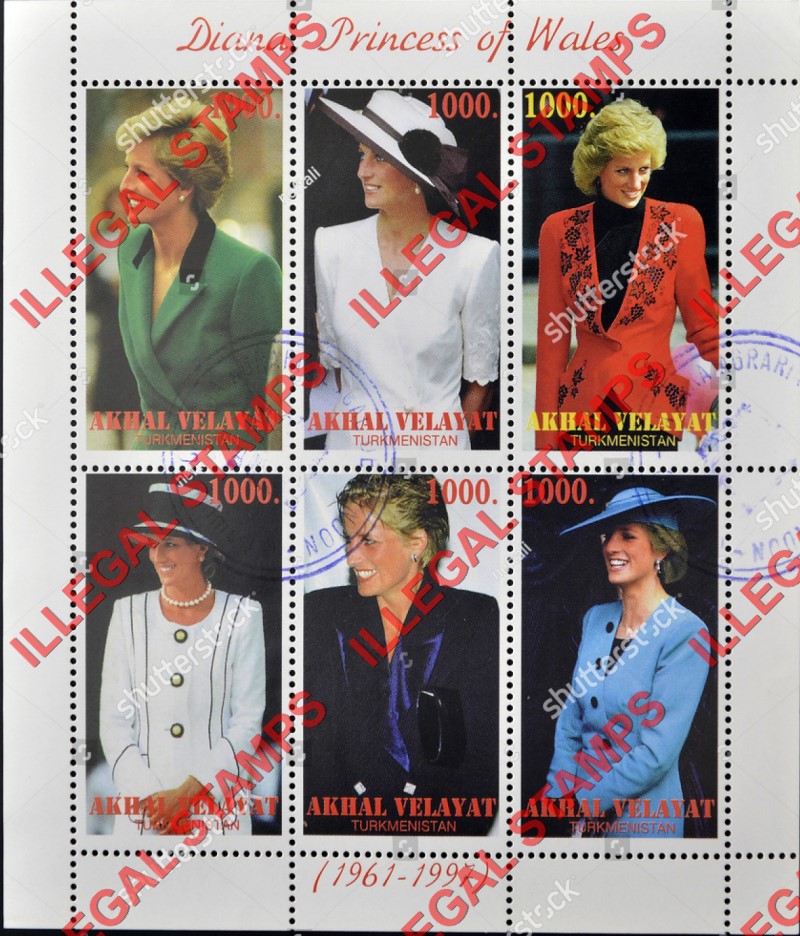 Akhal Velayat 1997-8 Princess Diana Illegal Stamps