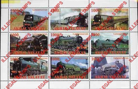 Akhal Velayat 1999 Trains Illegal Stamps