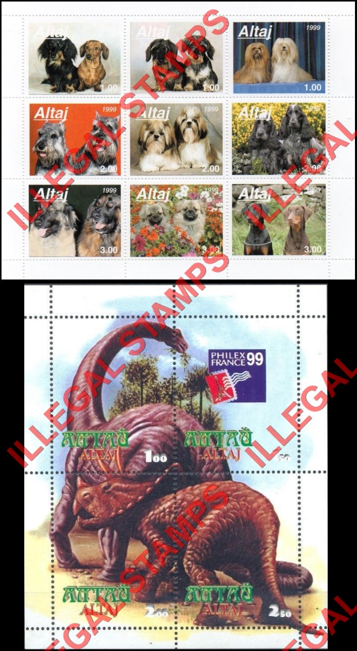 Altai Region 1999 Dogs and Dinosaurs Illegal Stamps