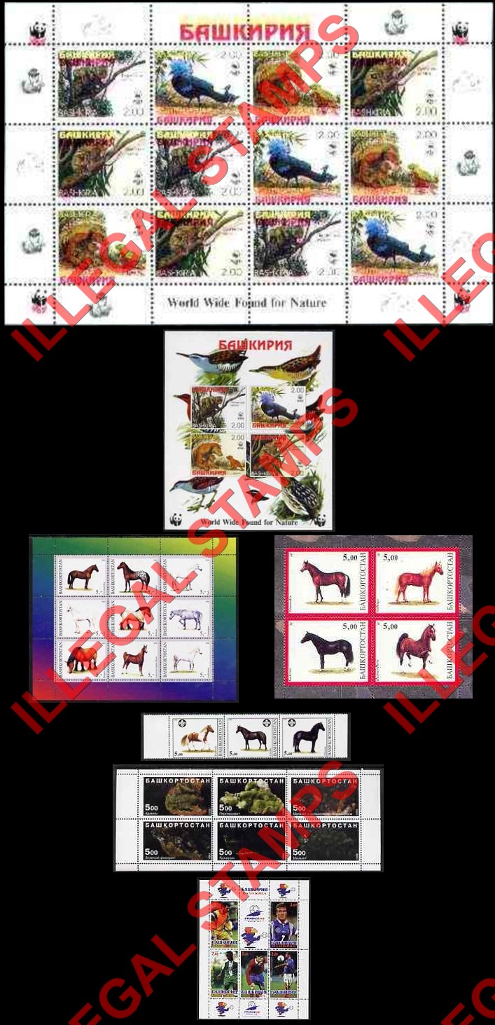Republic of Bashkortostan 1998 WWF, Horses, Minerals and Soccer Illegal Stamps