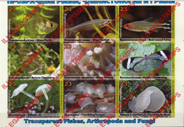 Republic of Bashkortostan 2010 Transparent Fish, Anthropoda and Fungi Illegal Stamps